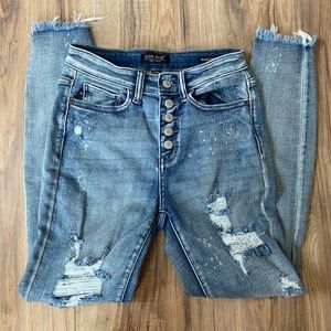 Judy Blue bleach splash buttonfly skinny jeans